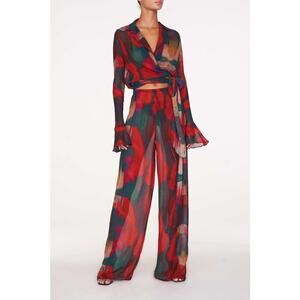 Rat & Boa Abstract Floral Print Gemini Top & Roma Trouser Set Red Black Size XS